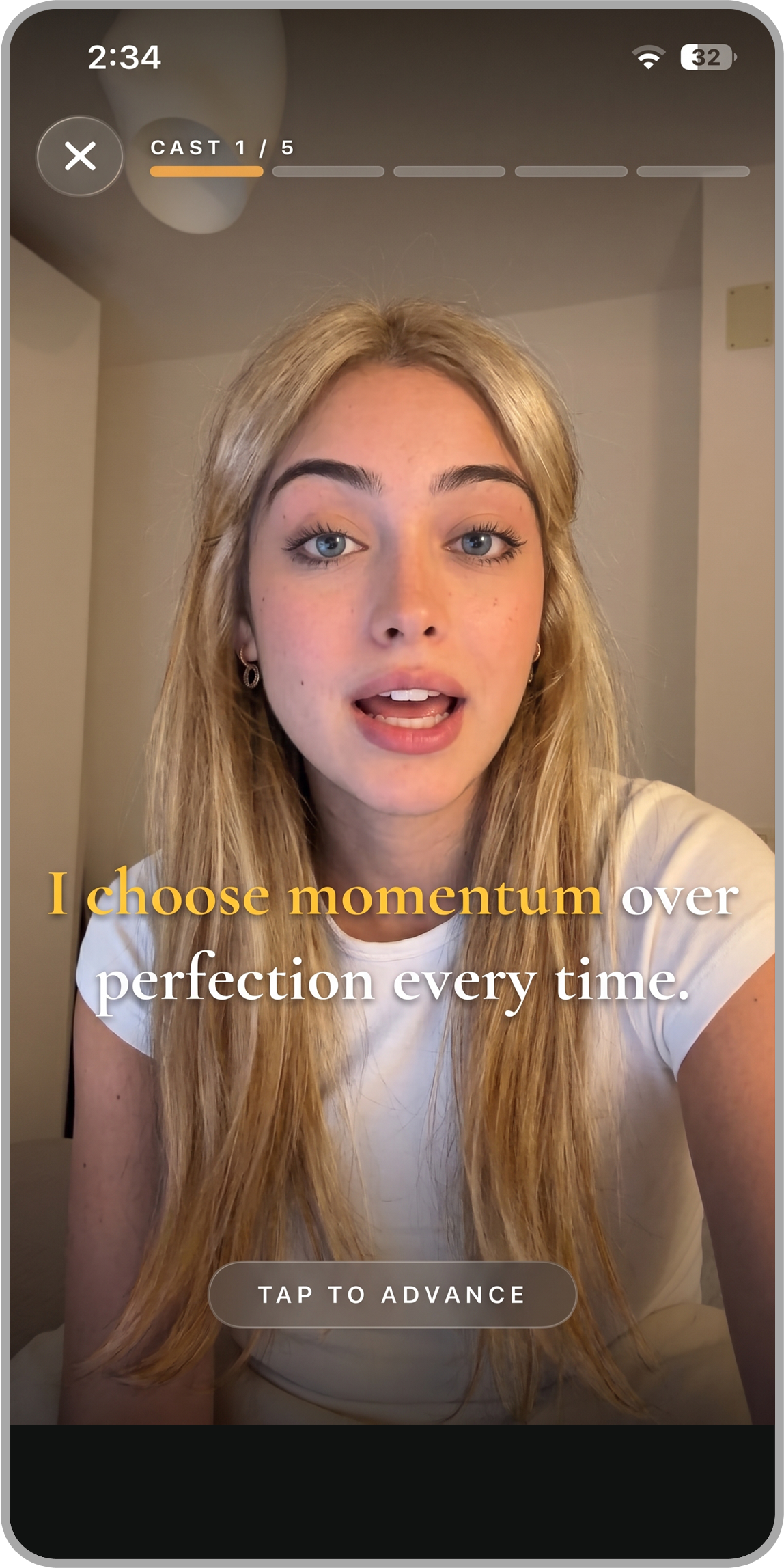 The Breakout affirmations screen