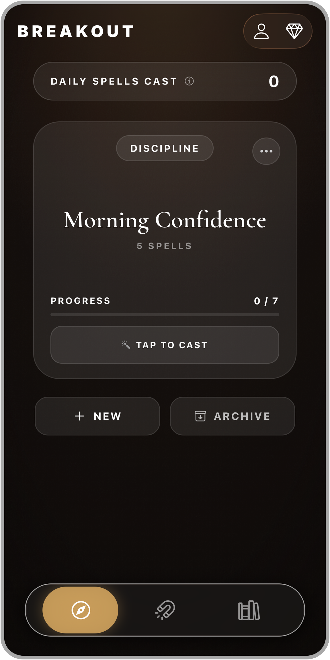 The Breakout affirmations screen